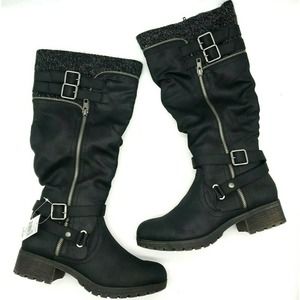 Falls Creek Knee High Riding Boots Buckle Moto